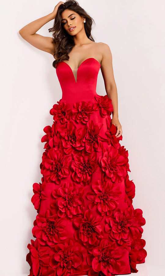 Jovani 45661 - Strapless 3D Floral Applique Ballgown