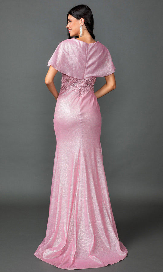 Dancing Queen 4568 - Embroidered Cape Sleeve Long Prom Gown