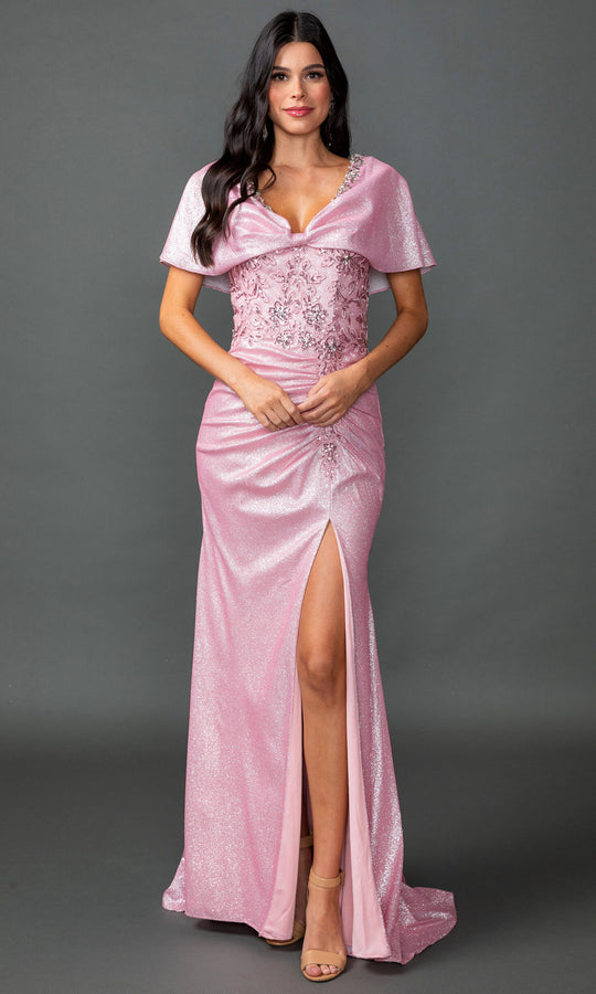 Dancing Queen 4568 - Embroidered Cape Sleeve Long Prom Gown