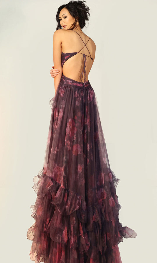 Jovani 45712 - Floral Print Ruffle A-Line Prom Gown