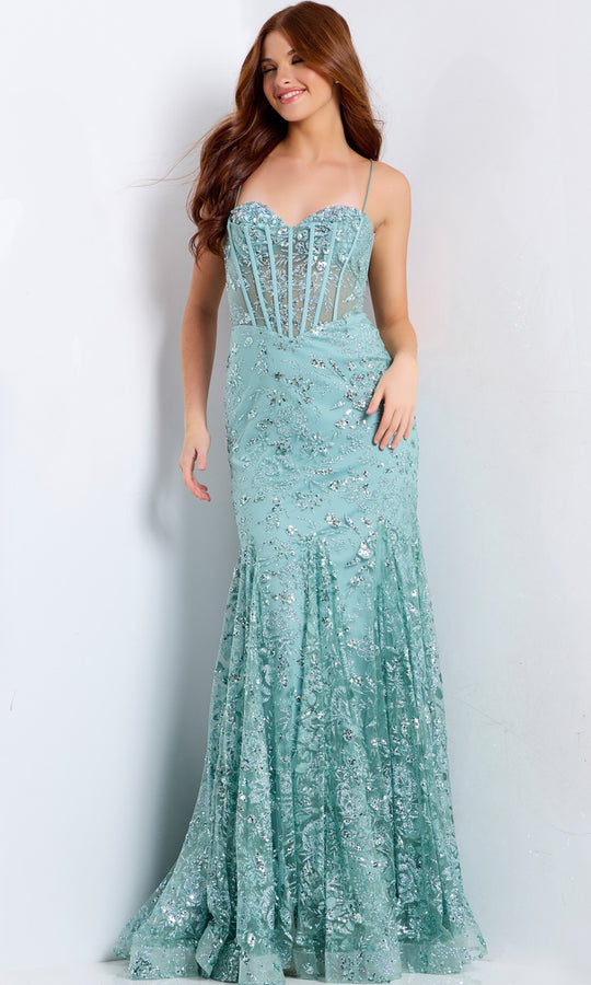 Jovani 45759 - Illusion Corset Beaded Trumpet Dress