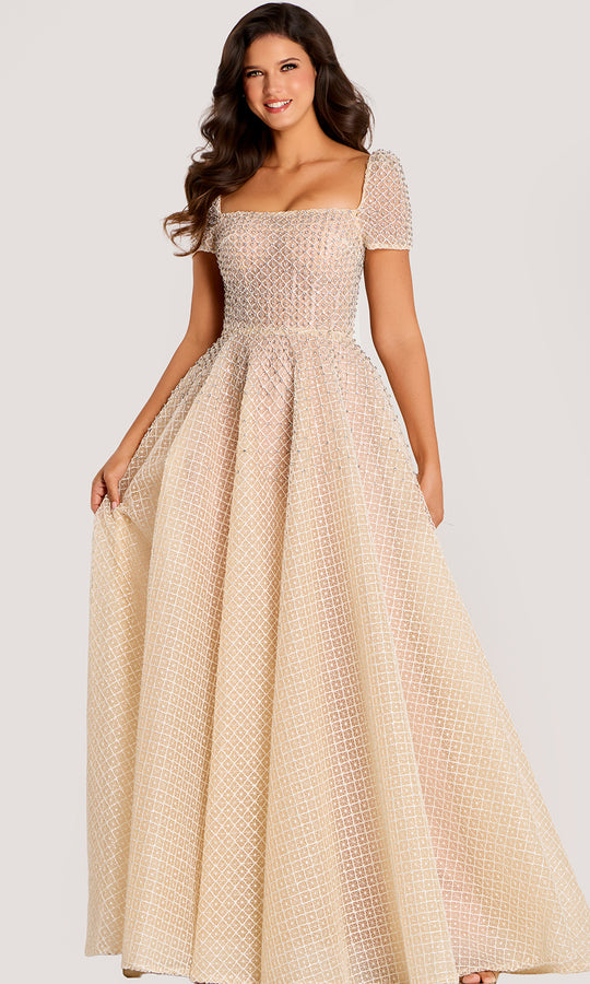 Jovani 45790 - Embroidered Dot Square Neck Ballgown