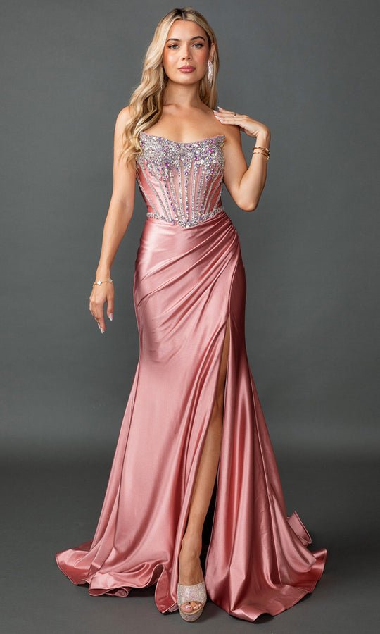 Dancing Queen 4580 - Jeweled Strapless Prom Gown with Slit