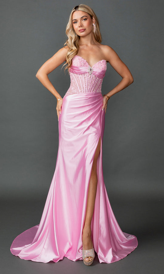 Dancing Queen 4587 - Beaded Lace Corset Satin Strapless Gown