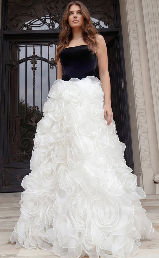 Jovani 45883 - Rosette Skirt Straight Neckline Prom Gown