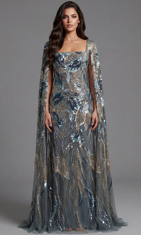 Jovani 45941 - Square Neck Cape Sleeve Evening Gown