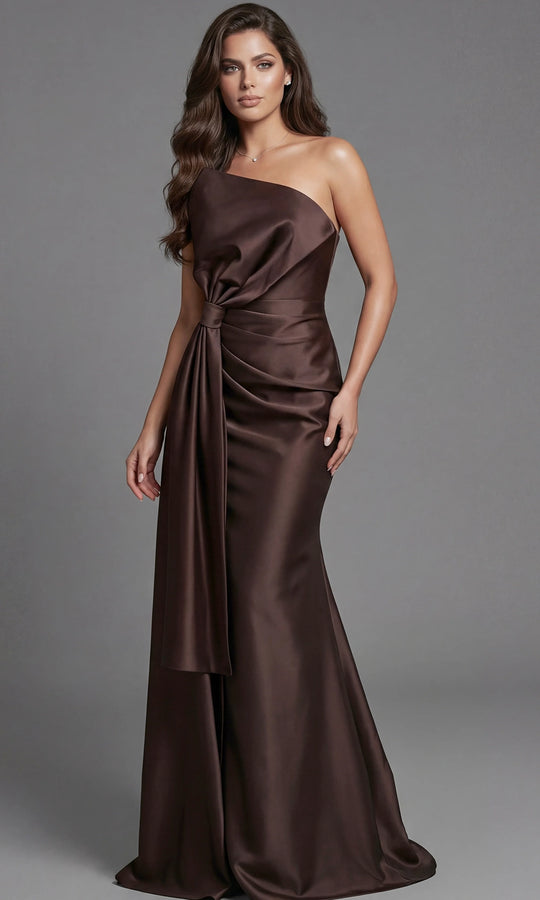 Jovani 45945 - Asymmetric Neck Draped Column Gown