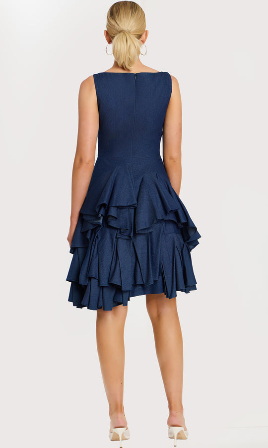 Jovani 45997 - Denim Square Neck Tiered Ruffle Dress