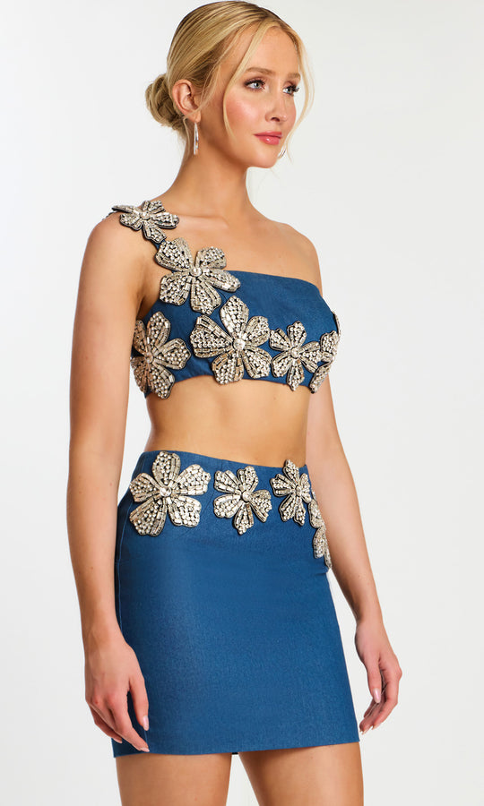 Jovani 46004 - One Shoulder Floral Embellished Mini Dress