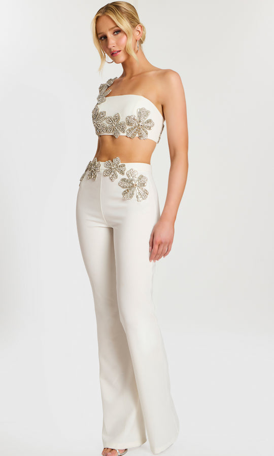 Jovani 46007 - One Shoulder Beaded Floral Pantsuit