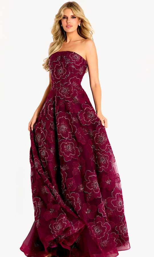 Jovani 46033 - Floral Embellished A-Line Tulle Evening Gown
