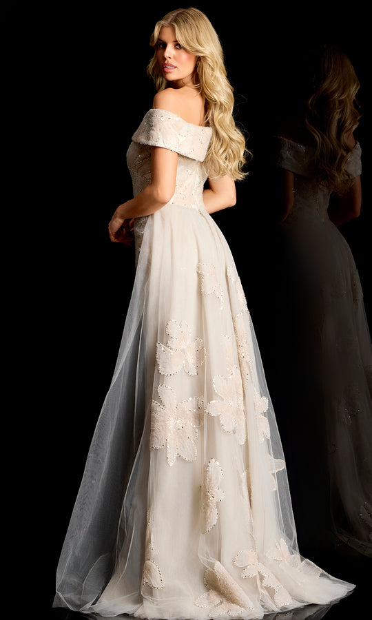 Jovani 46034 - Floral Applique Overskirt Evening Gown