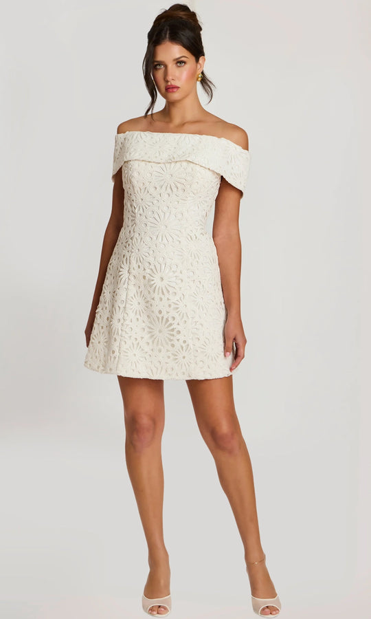 Jovani 46036 - Folded Neckline Floral Lace Short Dress