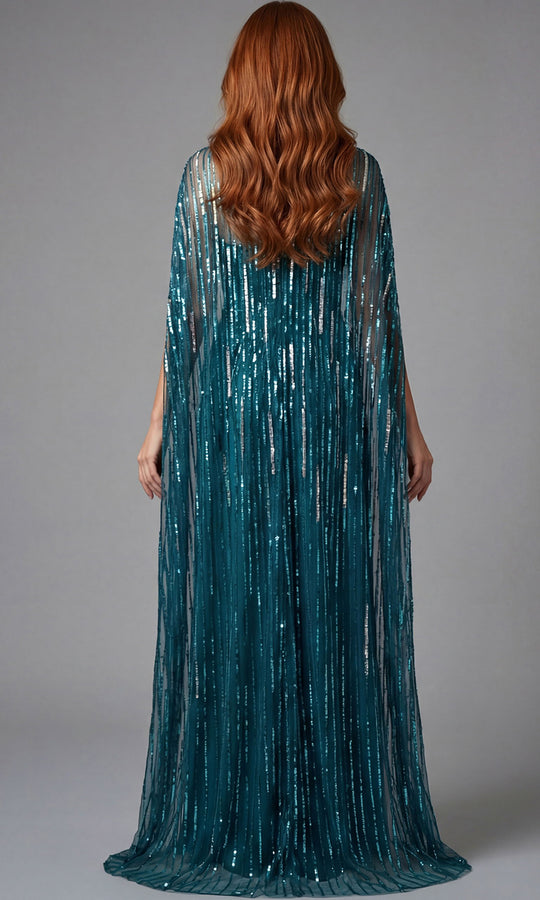 Jovani 46065 - Straight Neck Sequin Gown with Cape Overlay