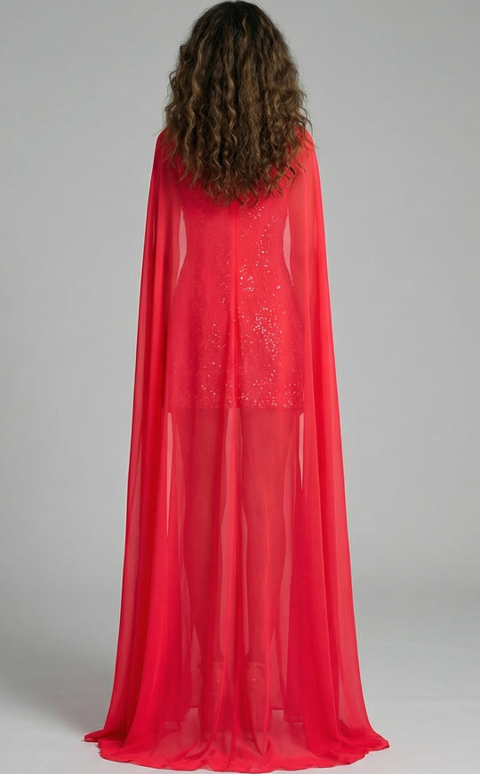 Jovani 46072 - Sequin Cape Mini Dress