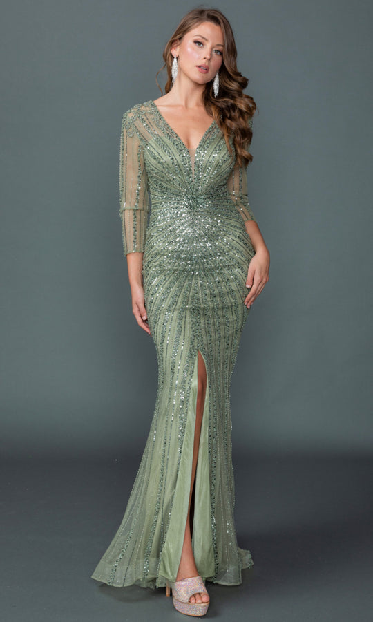 Dancing Queen 4612 - Beaded Ornate Long Sleeve Prom Gown