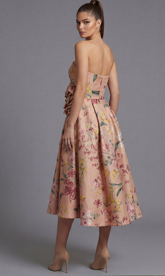 Jovani 46241 - Strapless Floral Print Tea-Length Dress