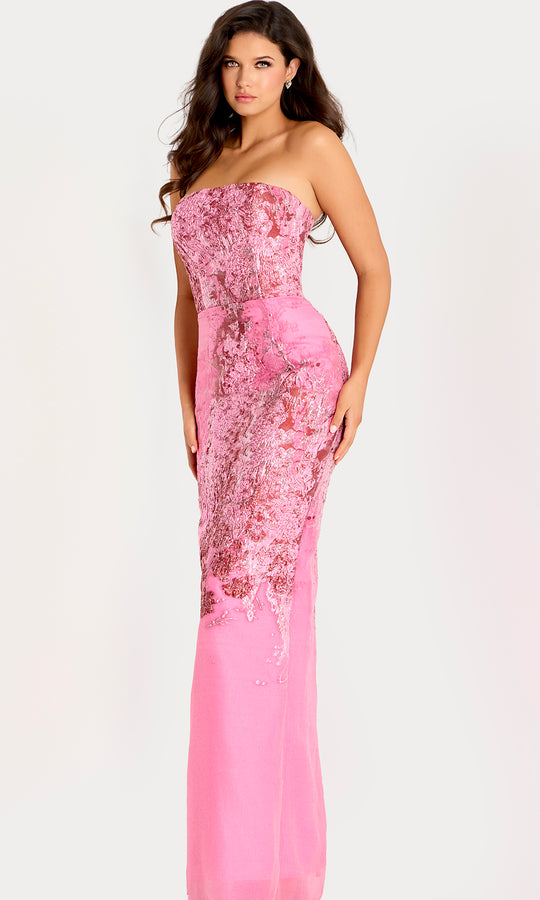 Jovani 46258 - Strapless Brocade Column Gown