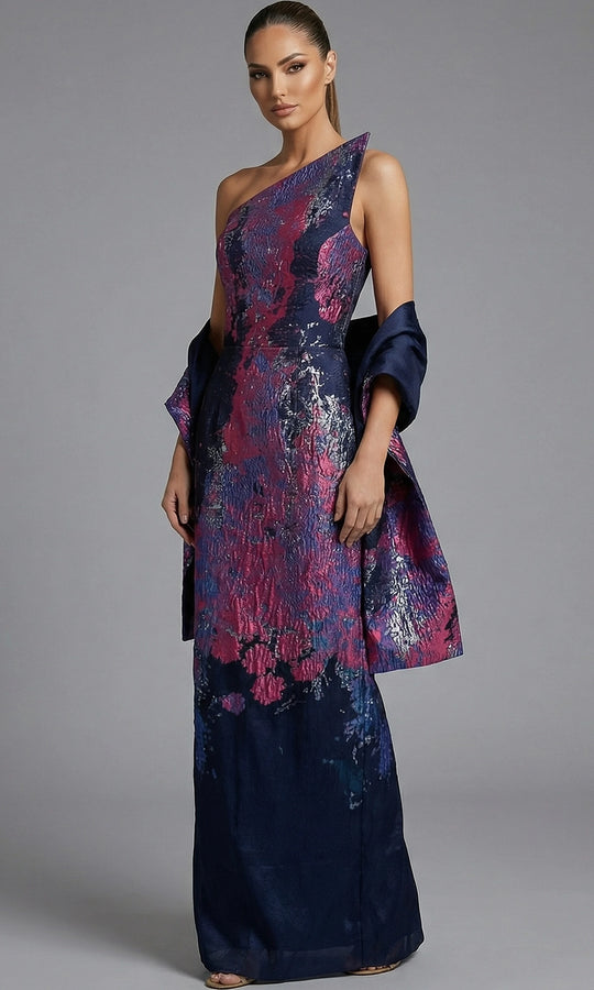 Jovani 46259 - One Shoulder Column Gown with Shawl
