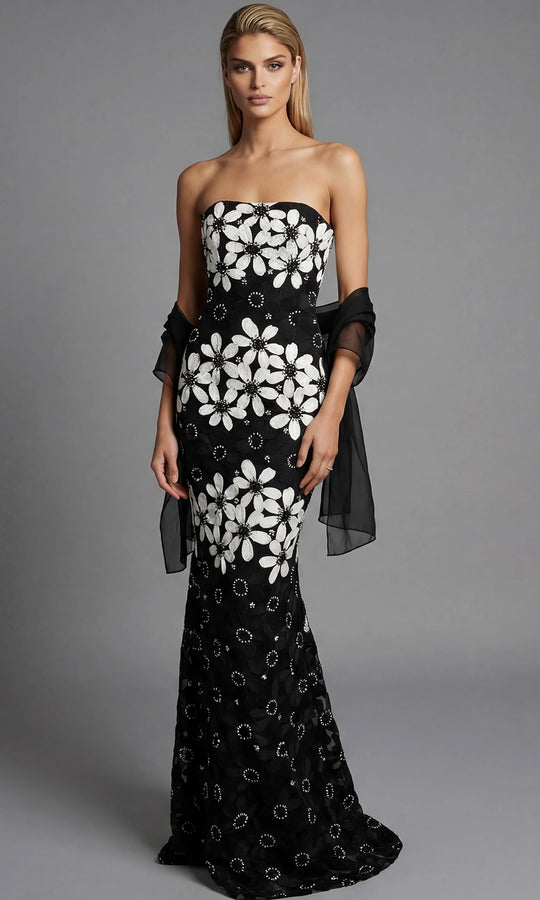 Jovani 46261 - Floral Applique Fitted Gown with Shawl