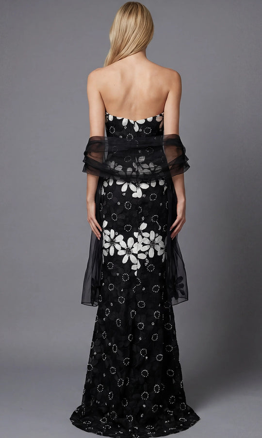 Jovani 46261 - Floral Applique Fitted Gown with Shawl