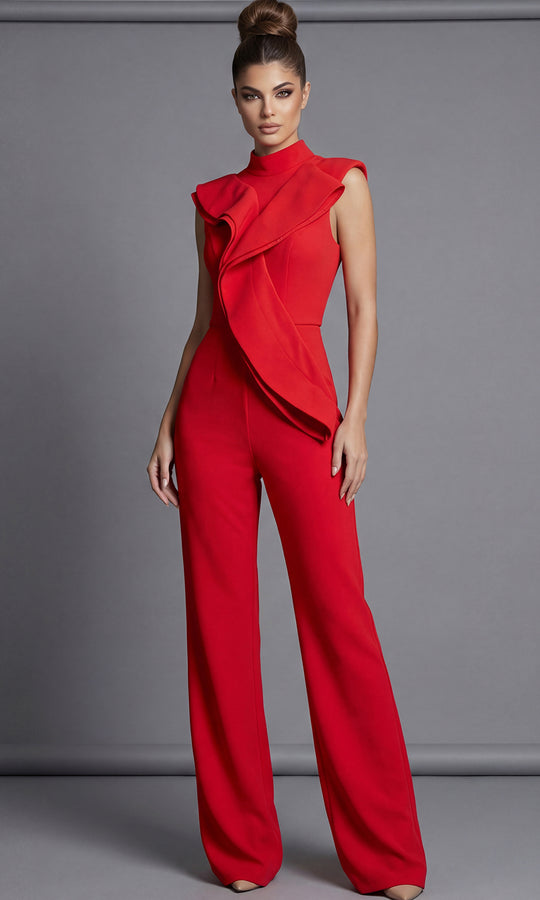 Jovani 46284 - Draped Ruffle Sleeveless Crepe Jumpsuit