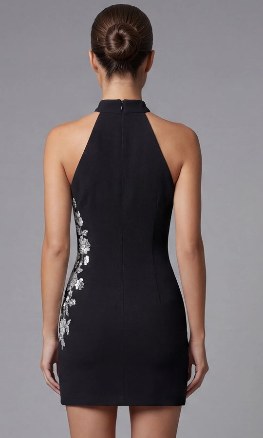 Jovani 46402 - Sleeveless Halter Floral Sequin Mini Dress