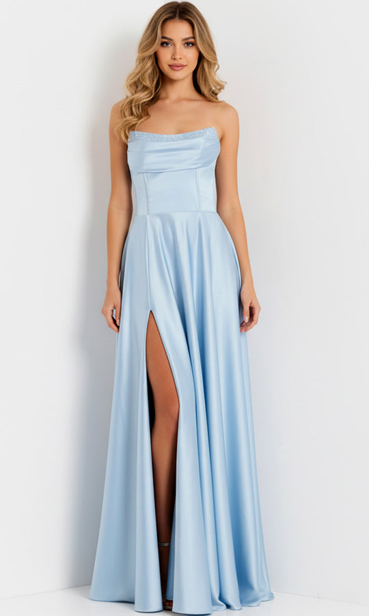 Jovani 46483 - Scoop Neck Open Back Satin Prom Dress