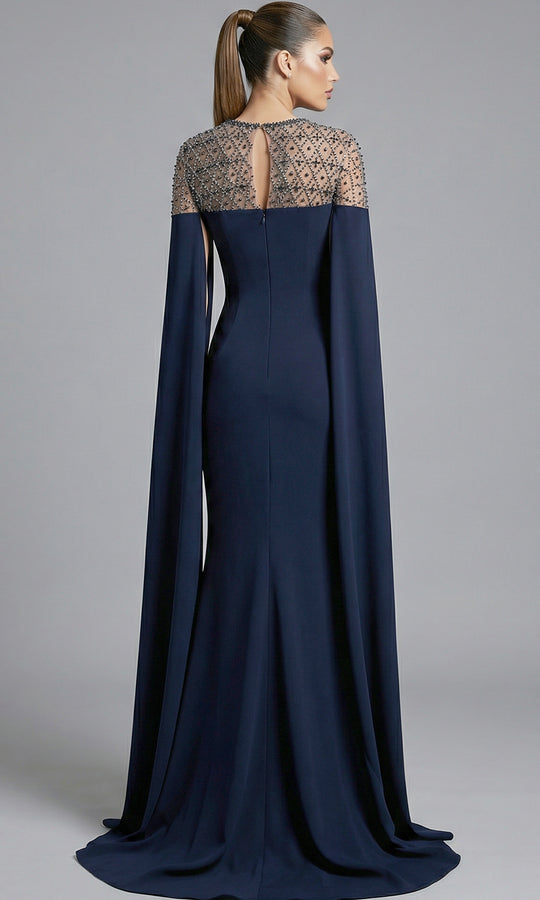 Jovani 46522 - Beaded Illusion Cape Sleeve Evening Gown