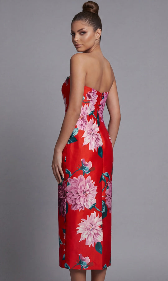 Jovani 46564 - Strapless Floral Tea-Length Column Dress