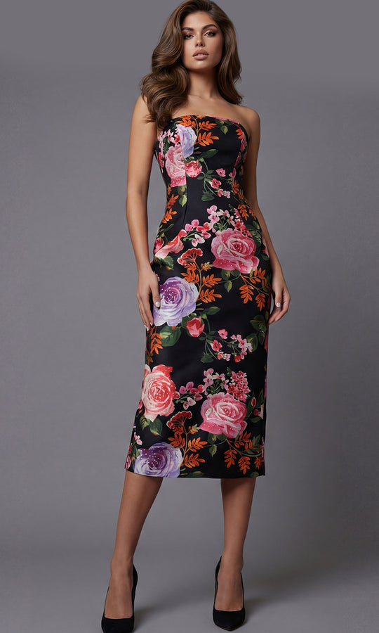 Jovani 46565 - Multicolor Floral Sheath Midi Dress