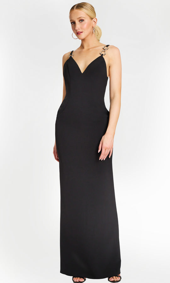 Jovani 46589 - V-Neck Column Gown with Chain Straps