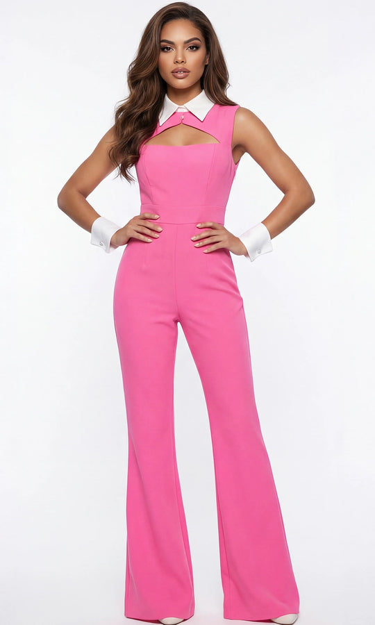 Jovani 46591 - Collared Cutout Straight Leg Jumpsuit