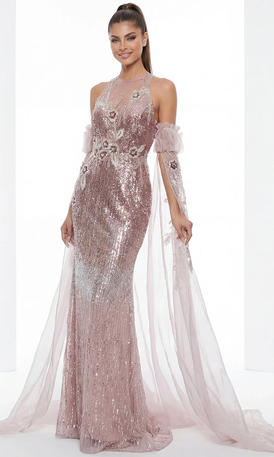 Jovani 46674 - Sheer Sleeve Allover Beaded Long Gown