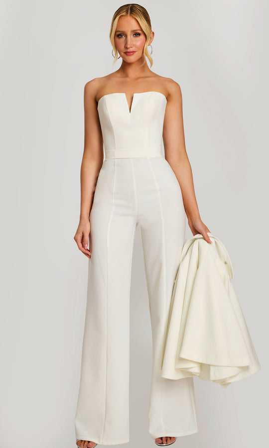 Jovani 46781 - Cropped Cape Jacket Wide Leg Jumpsuit