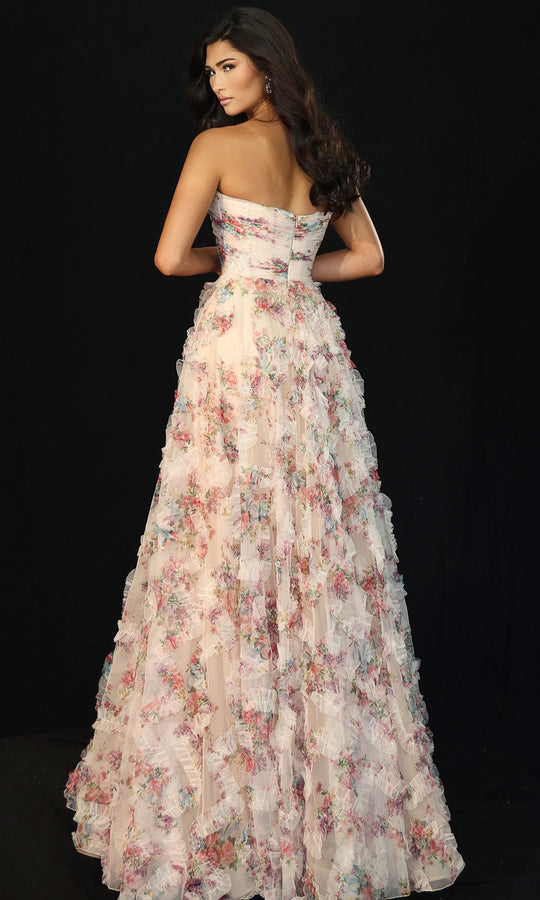 Jovani 46783 - Layered Ruffle Ballgown with Floral Print