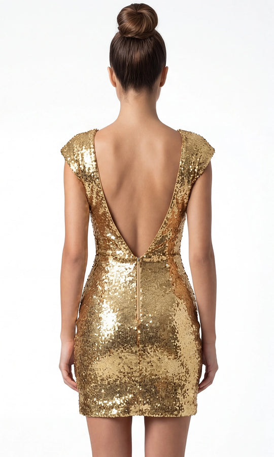 Jovani 46824 - Sequined Illusion Plunge Mini Cocktail Dress
