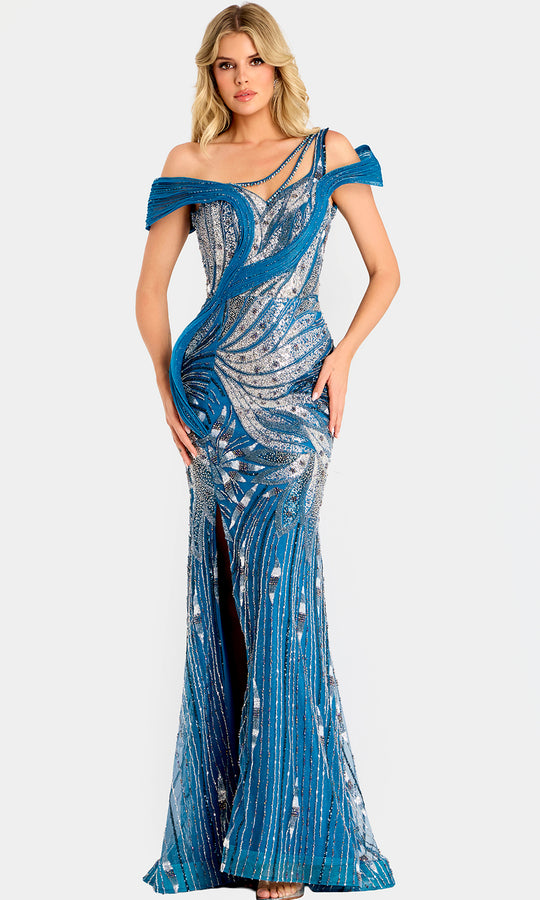 Jovani 46858 - Beaded Bodice Off-Shoulder Evening Gown