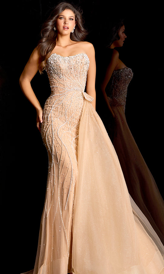 Jovani 46865 - Pearl Beaded Bodice Sheath Evening Gown