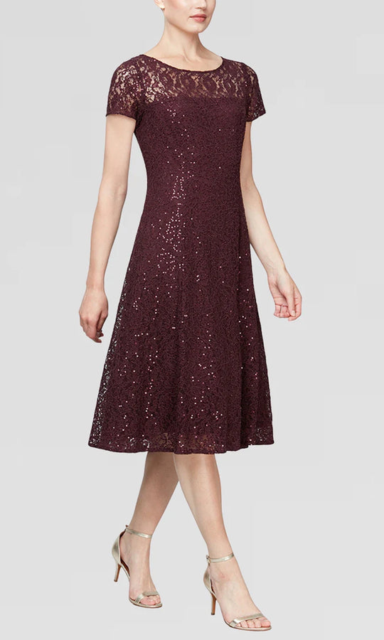 S.L. Fashions Dresses (SLNY) 9119129 - Lace Tea Length A-Line Dress