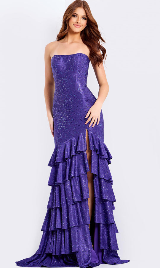 Jovani 46909 - Strapless Rhinestone Ruffle Gown