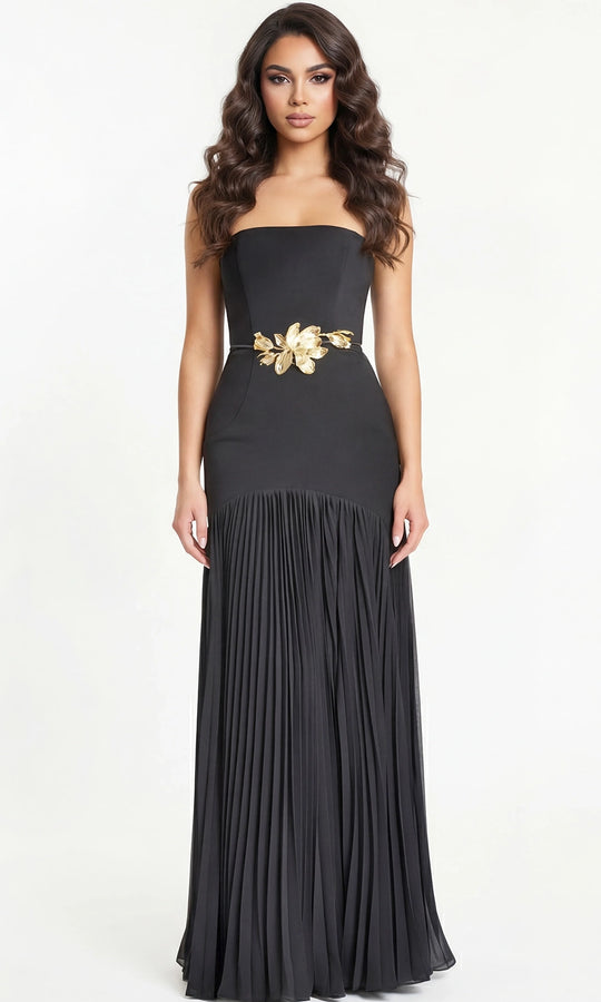 Jovani 47000 - Pleated Skirt Straight Neckline Long Dress