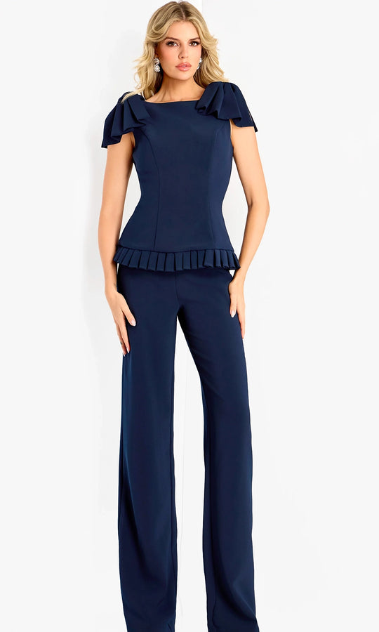 Jovani 47022 - Flutter Shoulder Detail Crepe Pantsuit