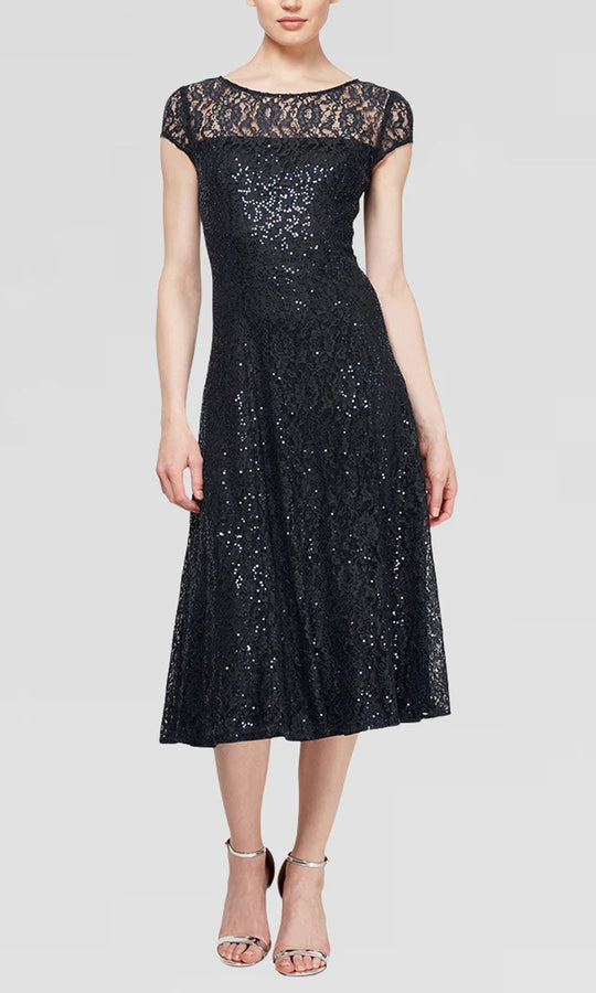 S.L. Fashions Dresses (SLNY) 9219129 - Sequin Lace Midi Formal Dress