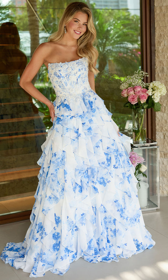 Ava Presley 47145 - Floral Print Straight Neckline Ballgown