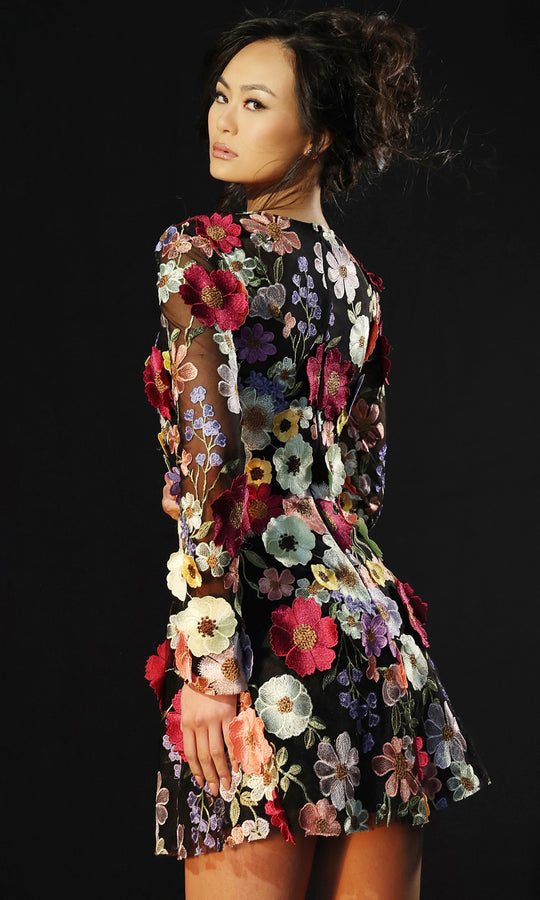 Jovani 47163 - Floral Embroidered Tulle A-Line Mini Dress