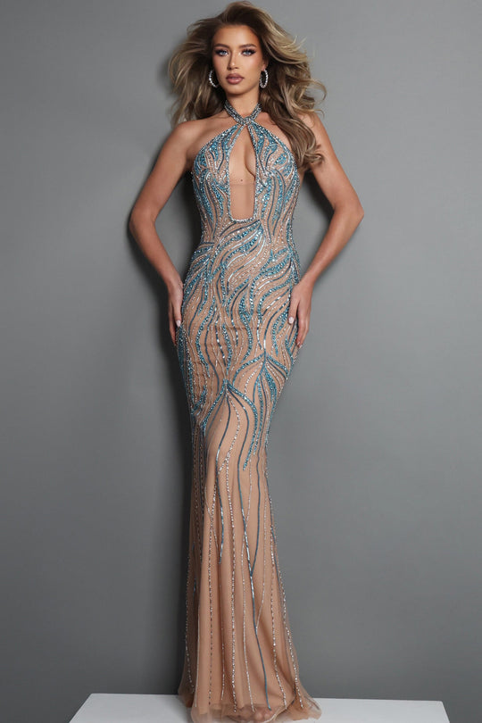 Jovani 47170 - Plunging Keyhole Sparkle Beaded Long Gown