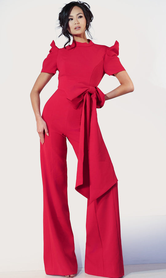 Jovani 47232 - Puff Sleeve Bow Waist Jumpsuit