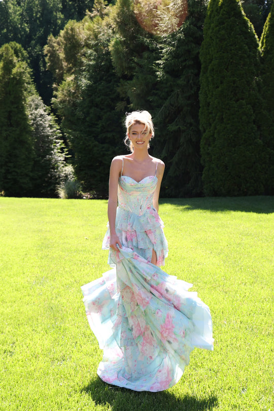 Jovani 47282 - Tiered Floral Sweetheart Organza Gown