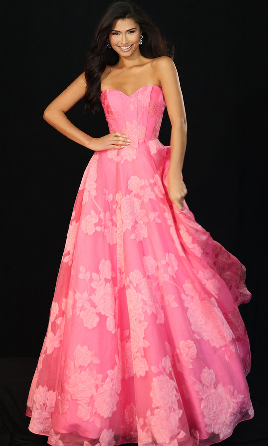 Jovani 47327 - Floral Embroidered Strapless Corset Gown
